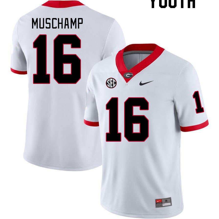 Youth #16 Jackson Muschamp Georgia Bulldogs College Football Jerseys Stitched-White